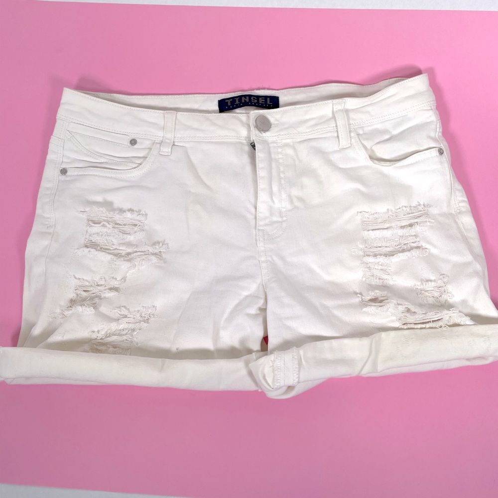 White Distressed Jean Shorts Size 30